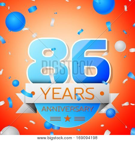 Eighty six years anniversary celebration on orange background. Anniversary ribbon