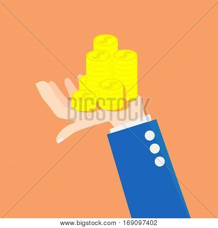 business investment coins on hand in orange background