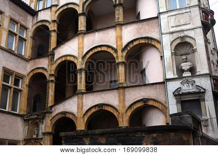 The old house and the street. Lyon. France.
