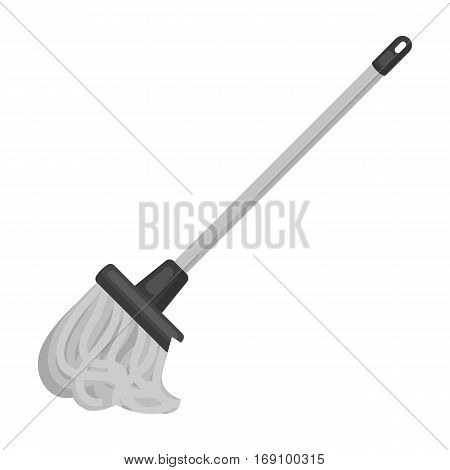 Mop icon in monochrome design isolated on white background. Cleaning symbol stock vector illustration.