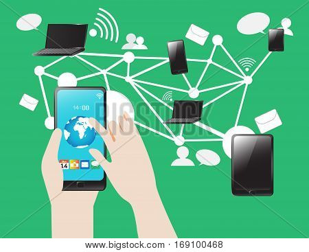 Vector Design technology concept social network smartphone tablet notebook