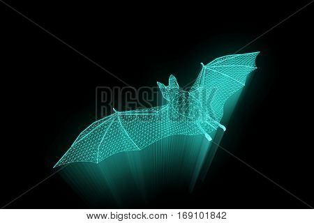 Giant Bat in Hologram Wireframe Style. Nice 3D Rendering