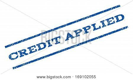 Credit Applied watermark stamp. Text caption between parallel lines with grunge design style. Rotated rubber seal stamp with dirty texture. Vector blue ink imprint on a white background.