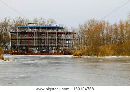 Boat station on the river Dnieper in Kremenchug, Ukraine
