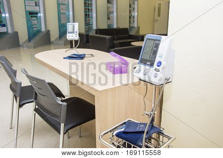 Blood Pressure Monitor Check Up Health And Culf On Desk