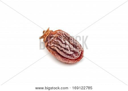 One dried persimmon isolated on white background