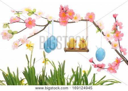 Easter chick ei grass basket nest flower swing friends big small decorative animal lugged