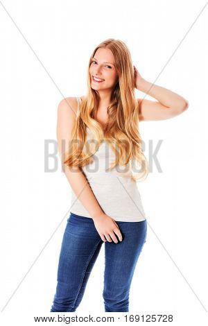 Beautiful young woman with gorgeous hairstyle.