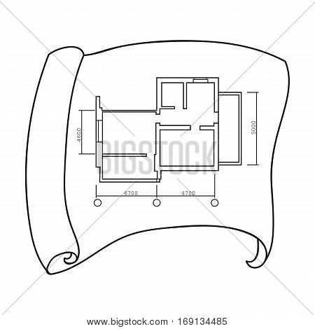 Technical drawing of house icon in outline design isolated on white background. Architect symbol stock vector illustration.