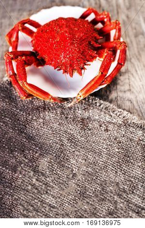 Red Crab / Steamed crab on wooden background. Delicious seafood Red Crab / Steamed crab on wooden background. Delicious seafood