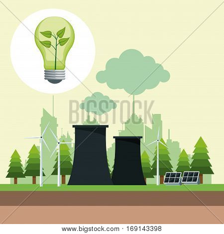 bubl ecology with nuclear power energy and solar panel vector illustration eps 10