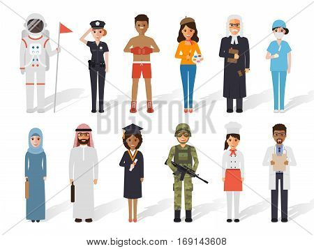 Set of diverse occupation profession people. Flat design people characters.