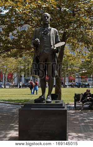 Boston, Massachusetts, US, 25 Jul. 2009: Statue of John Singleton Copley Boston and London Portrait Painter, Member of Royal Academy of Art in Public Park