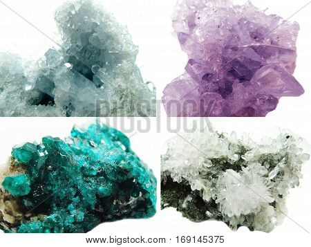 celestite amethyst diopside rock quartz semigem geode crystals geological mineral isolated collage