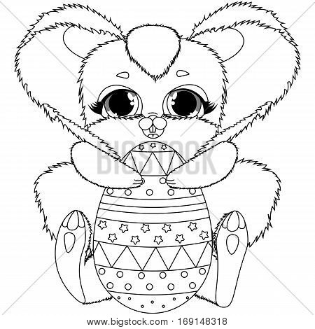 vector black and white coloring Easter bunny and colored eggs, children s cute animal