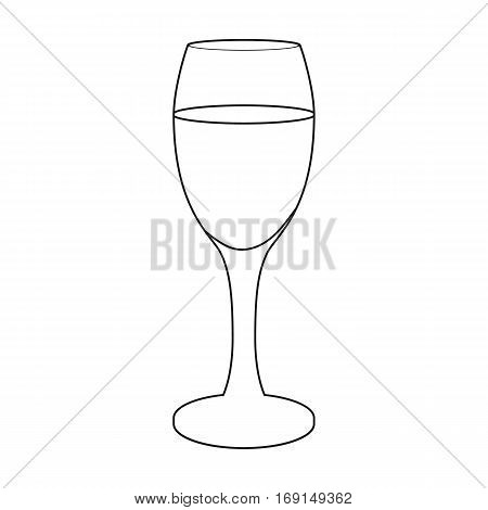 Glass of white wine icon in outline design isolated on white background. Wine production symbol stock vector illustration.