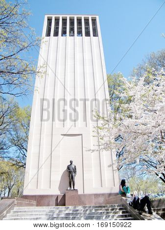 Cherry blossom near Taft Memorial in Washington USA April 2 2010