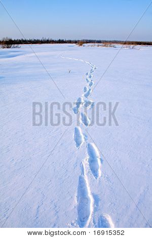 lidské stopy na sněhu