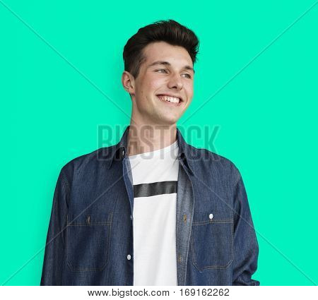 Portrait of Young Adult Caucasian Man Smiling Isolated