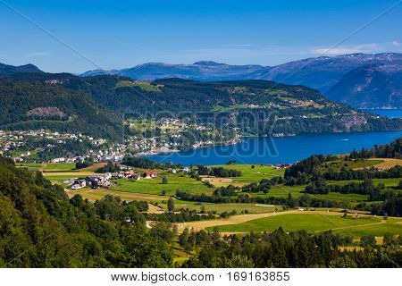 Overview Picture Of Øystese A Natural Pearl In Kvam, Hordaland.