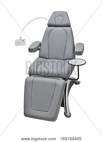 Examination chair, ophthalmic, electrical, height-adjustable isolated on white background with clipping path.