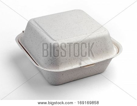 Full face. A white food box, packaging for hamburger, lunch, fast food, burger and sandwich, isolated on white background with clipping path.