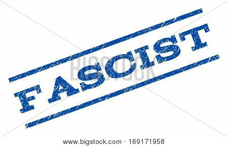 Fascist watermark stamp. Text tag between parallel lines with grunge design style. Rotated rubber seal stamp with scratched texture. Vector blue ink imprint on a white background.