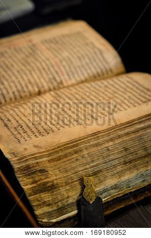 Retro clasp on an old book closeup.