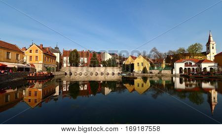 famous historical buildings and lake of Tapolca, Hungary