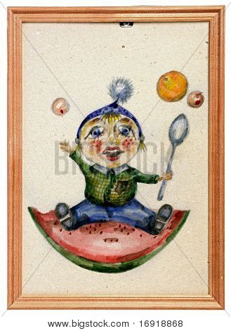 Baby disegno del ragazzo in telaio di legno