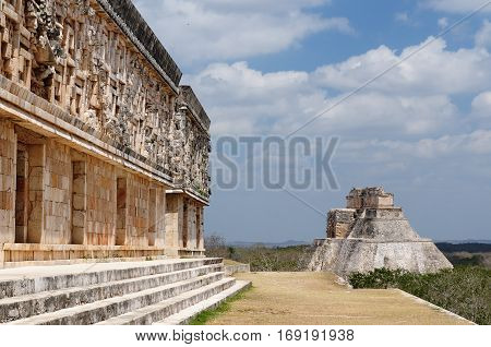 Uxmal Maya ruins is the archaeological site of greatest relevance in the Puuc Route. Renowned for the beautiful friezes of its buildings facades created with small stones perfectly polished Mexico