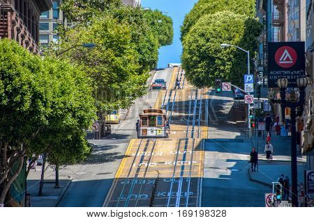 San Francisco, California, USA - June 18, 2014: Cable Car, one of the attractions of City of San Francisco