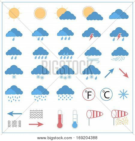 weather forecast flat icon set, meteorology icon