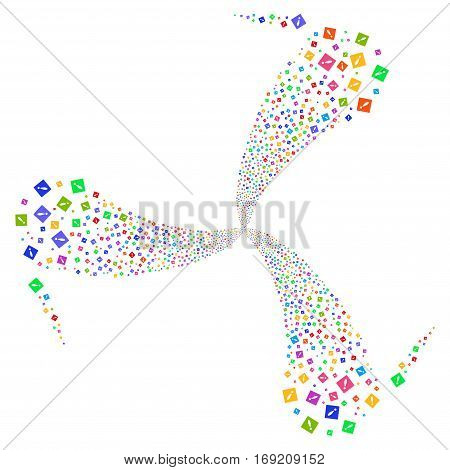 Error fireworks swirl rotation. Vector illustration style is flat bright multicolored iconic symbols on a white background. Object whirl organized from random symbols.