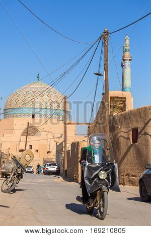 Varzaneh, Iran - December 17, 2015: Street scene in iranian city Varzaneh in  Isfahan Province, Iran.