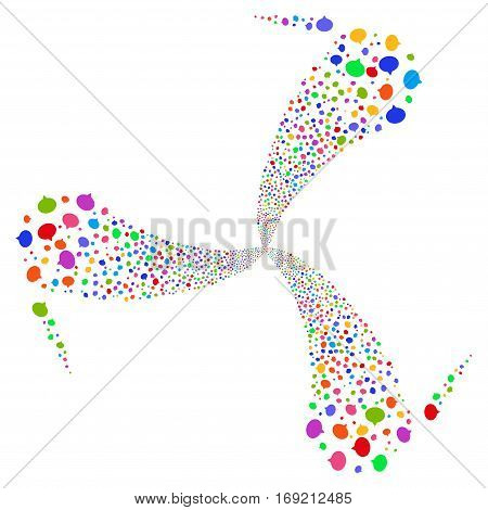 Hint fireworks swirl rotation. Vector illustration style is flat bright multicolored iconic symbols on a white background. Object whirl combined from random symbols.