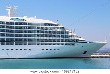 Beautiful cruise ship and blue sea Korfu Greece