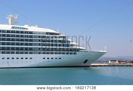 Beautiful cruise ship and blue sea Korfu Greece