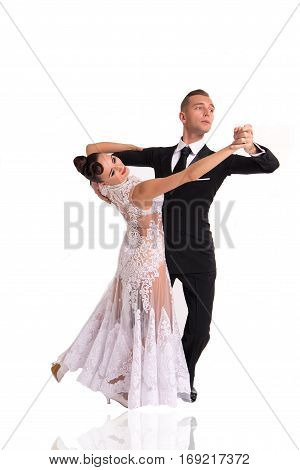 Ballrom Dance Couple In A Dance Pose Isolated On White Bachground