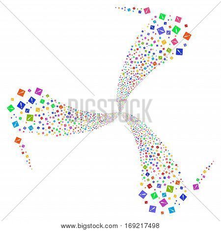 Problem fireworks swirl rotation. Vector illustration style is flat bright multicolored iconic symbols on a white background. Object whirlpool organized from random icons.