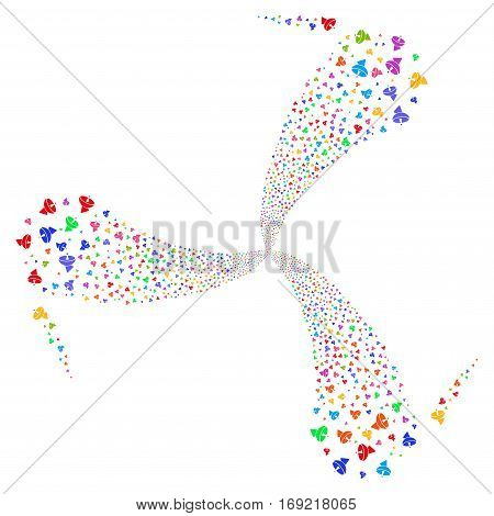 Radio Telescope fireworks swirl rotation. Vector illustration style is flat bright multicolored iconic symbols on a white background. Object twirl made from random icons.