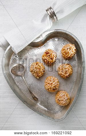 Chak-chak traditional asian sweet dessert - fried dough with honey