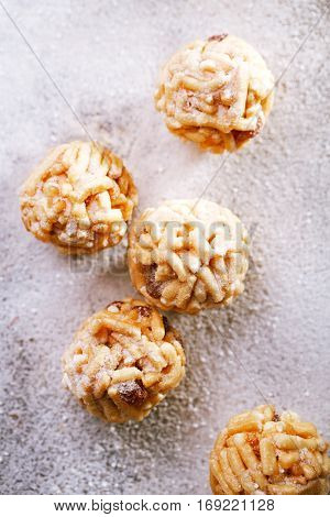 Chak-chak traditional asian sweet dessert - fried dough with honey