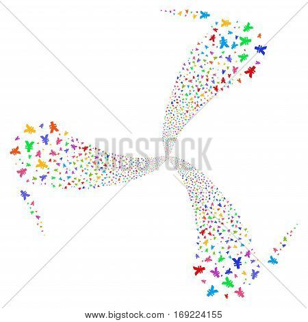 Yen fireworks swirl rotation. Vector illustration style is flat bright multicolored iconic symbols on a white background. Object whirl combined from random pictograms.