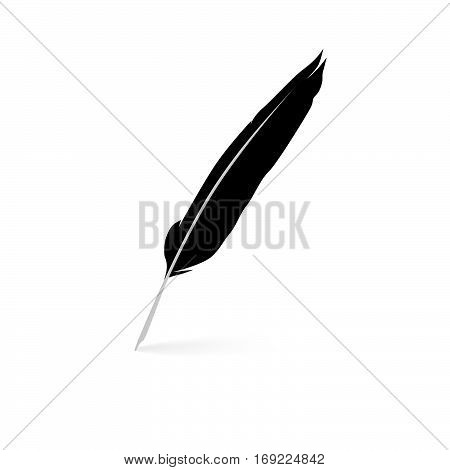 Pen icon. Feather pen isolated over white background with shadow