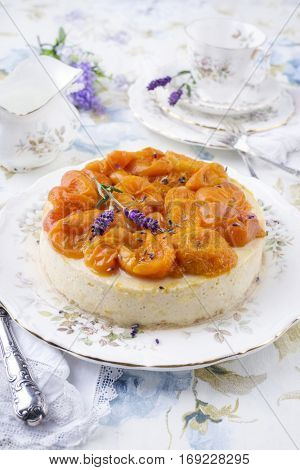 Peach Cheesecake on Plate