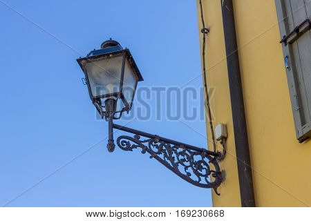 Electric streetlight for the illumination of the country with blue sky.