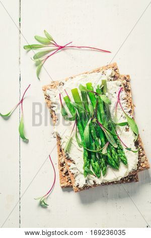 Fresh Sandwich With Asparagus And Fromage Cheese