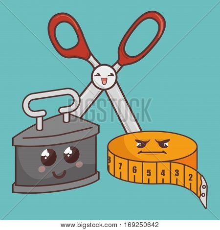 Sewing elements funny characters vector illustration design