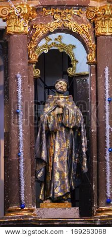 SAN MIGUEL DE ALLENDE, MEXICO - DECEMBER 28, 2014 Saint Francis of Assisi Statue Convent Immaculate Conception The Nuns San Miguel de Allende Mexico. Convent of Immaculate Conception was created in 1754.